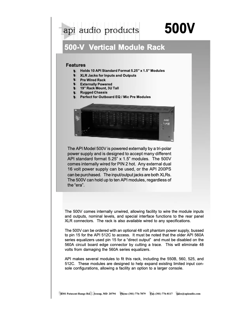 Page n°1 - Manuel utilisateur API Audio 500VPR
