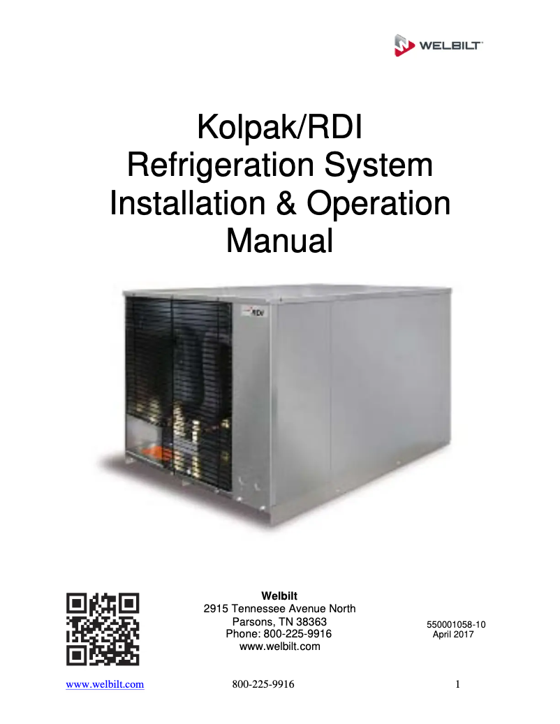 Page n°1 - Manuel utilisateur Kolpak Polar Pak P7-128-CT