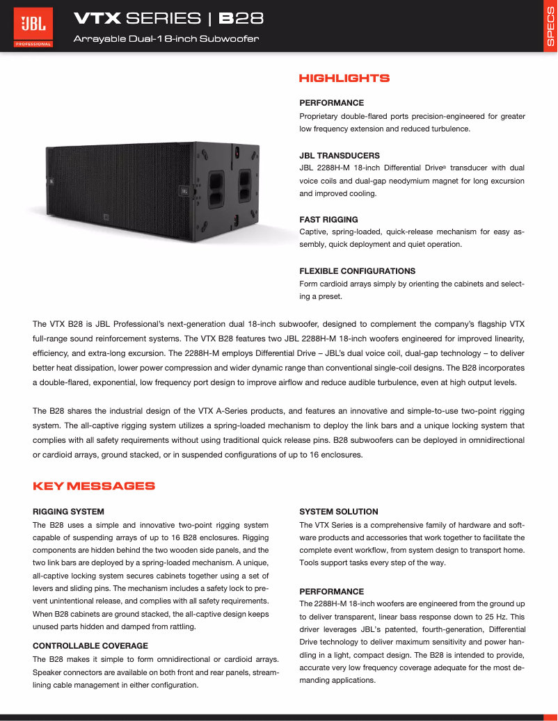 Page n°1 - Fiche technique JBL VTX B28