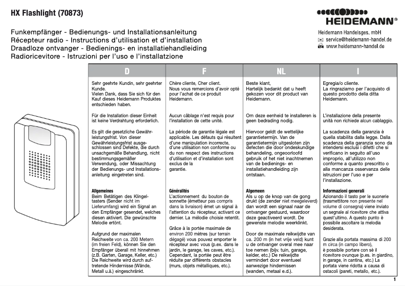 Page 1 de la notice Manuel utilisateur Heidemann 70873