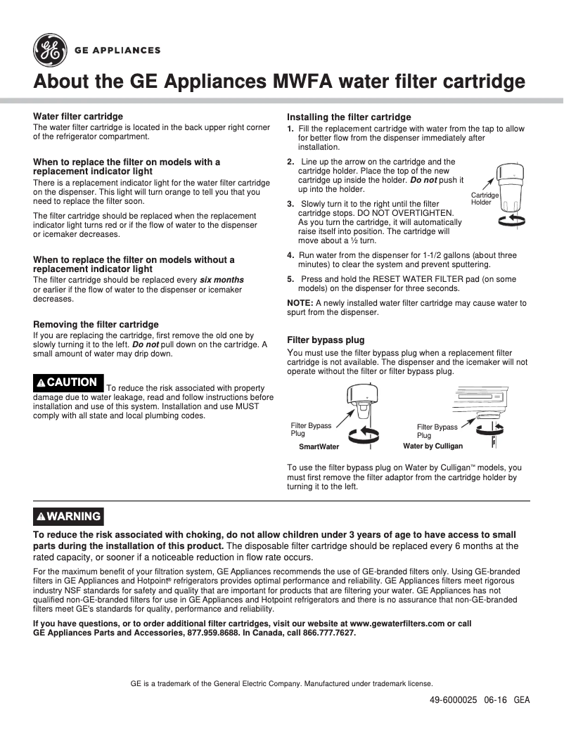 Página 1 del manual Guía de instalación GE MWFA