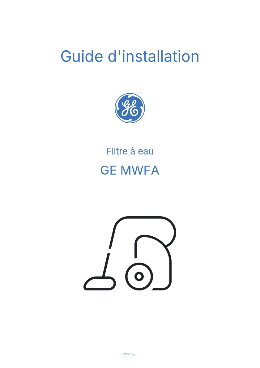 Page n°1 - Guide d'installation GE MWFA
