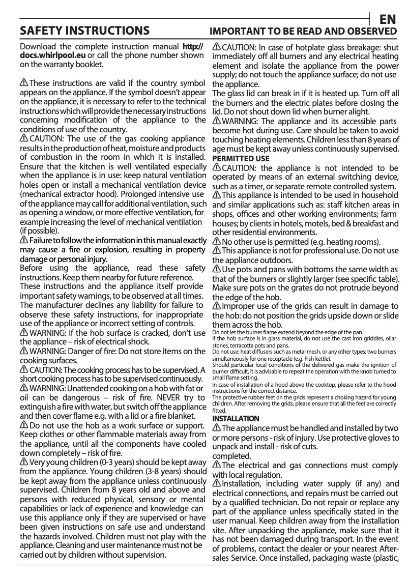Page 1 of the manual User Manual Whirlpool TKRL 650 IX