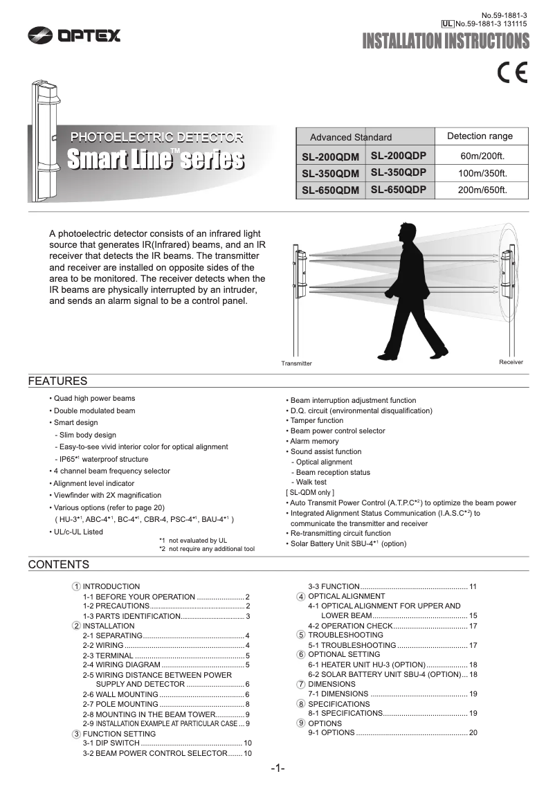 Page n°1 - Manuel utilisateur Optex SL-650QDM