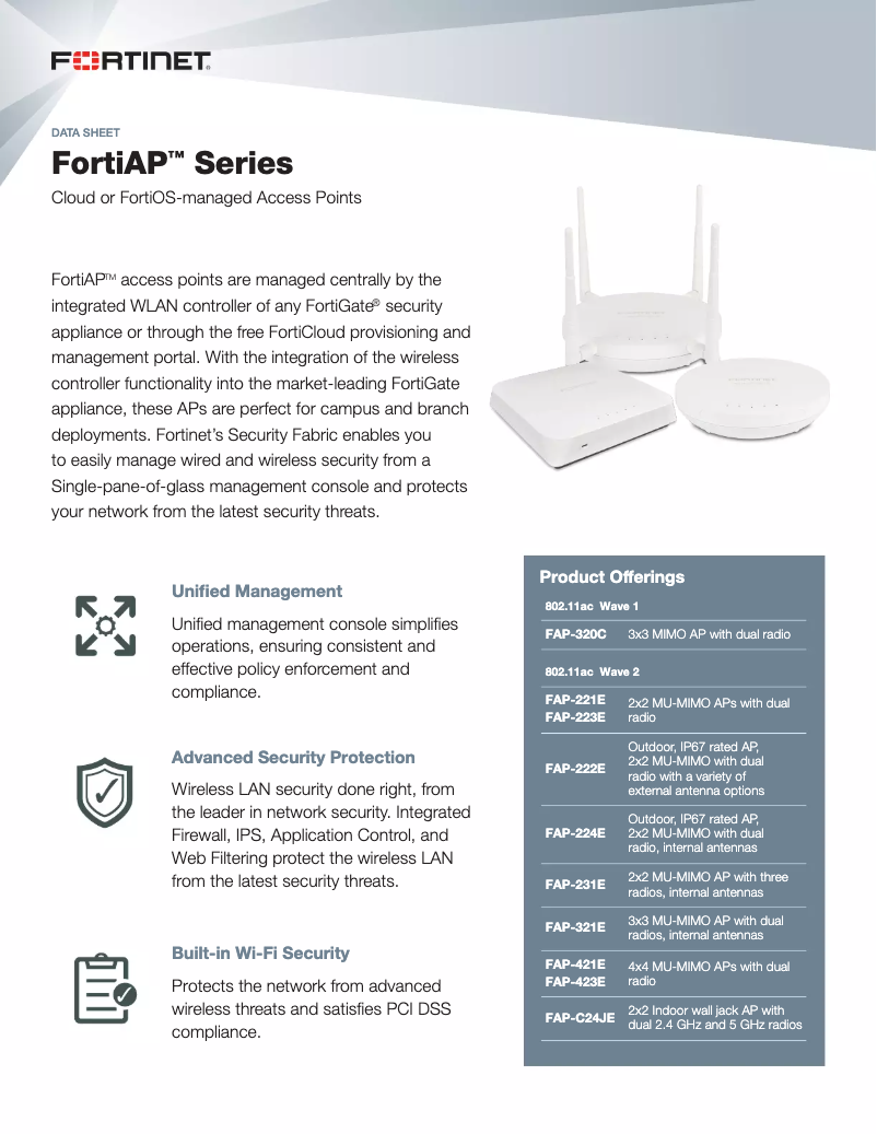 Page n°1 - Manuel utilisateur Fortinet FortiAP 320C