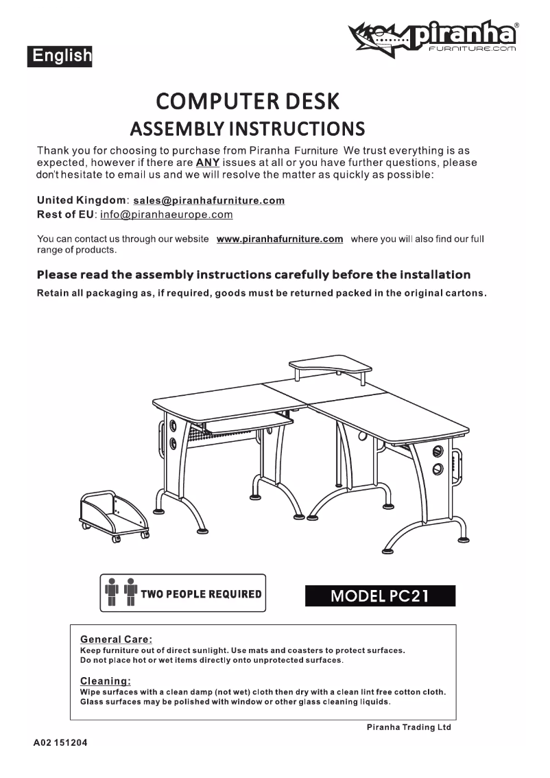 Page 1 de la notice Manuel utilisateur Piranha PC21