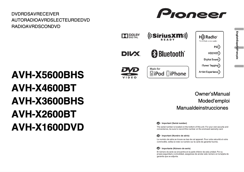 Page 1 de la notice Manuel utilisateur Pioneer AVH-X1600DVD