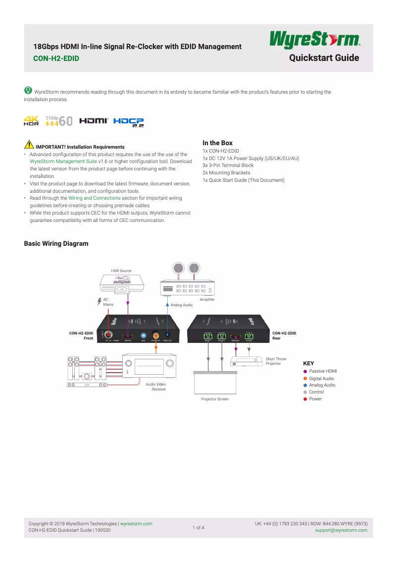Página 1 del manual Manual de usuario WyreStorm CON-H2-EDID