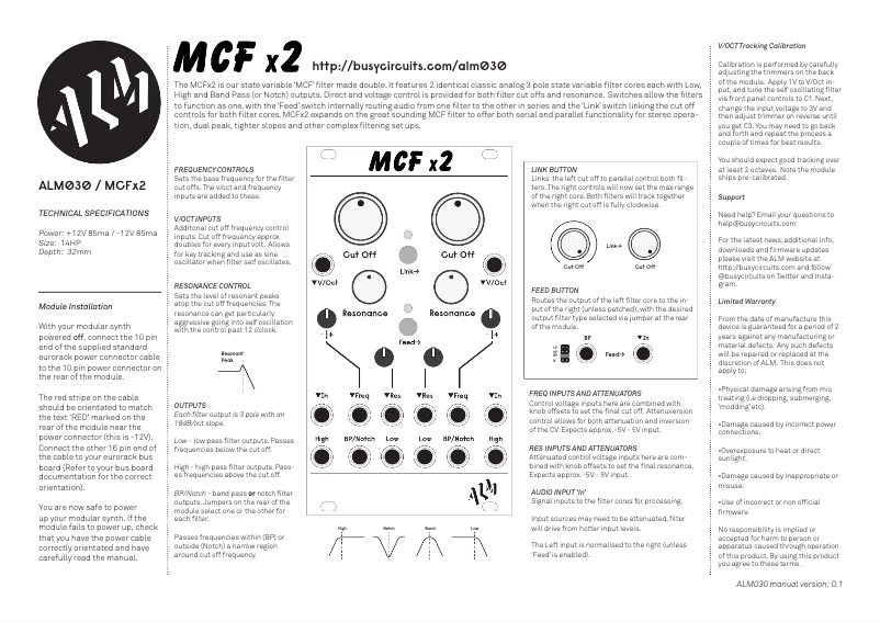 Image de la première page du manuel de l'appareil MCF x2 ALM-030