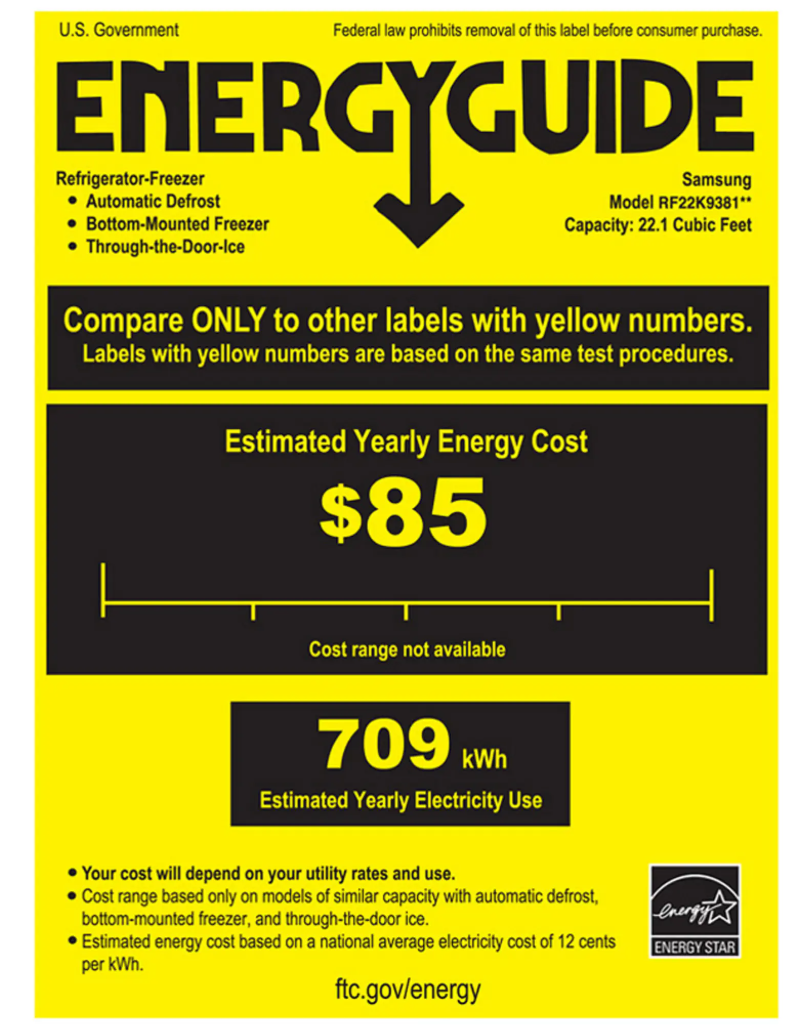 Page 1 de la notice Label énergétique Samsung RF22K9381SG/AA