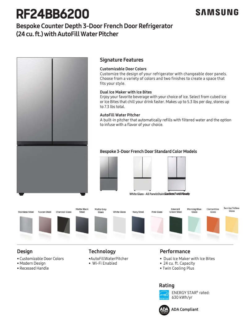 Page 1 de la notice Fiche technique Samsung RF24BB6200AP