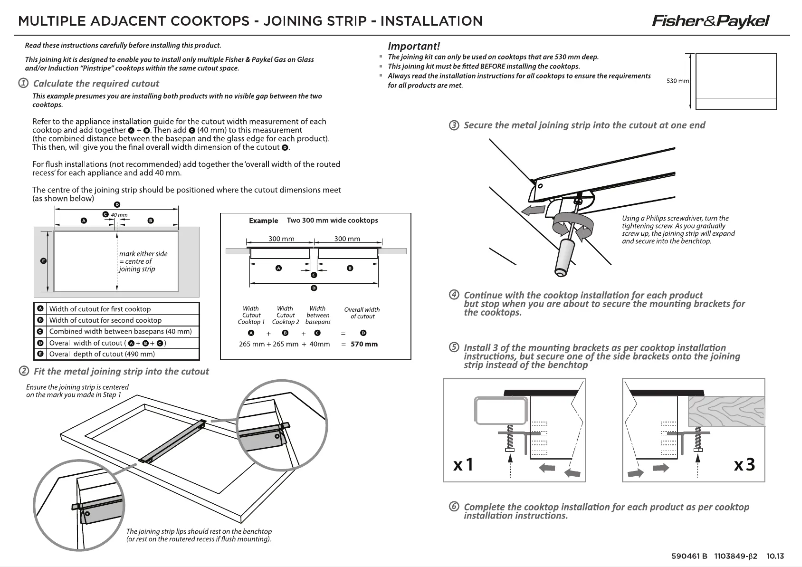 Page 1 de la notice Instructions / montage Fisher & Paykel CG302DLPGB1