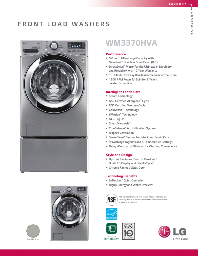 Page 1 de la notice Fiche technique LG WM3370HVA