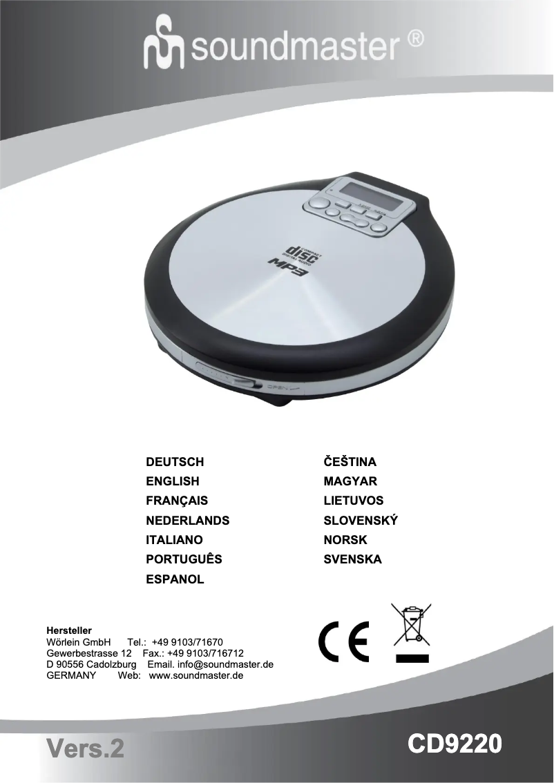Page n°1 - Manuel utilisateur Soundmaster CD9220