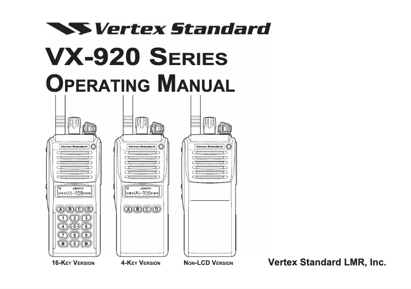 Page 1 de la notice Manuel utilisateur Vertex Standard VX-920