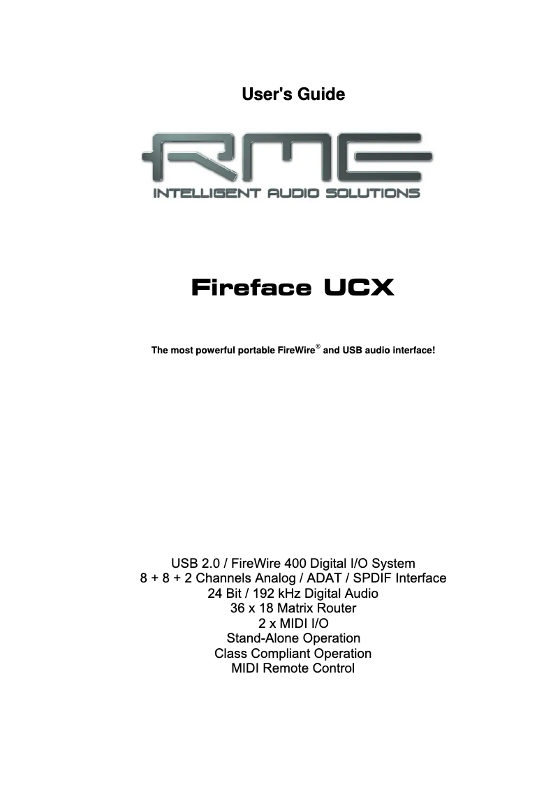 Image de la première page du manuel de l'appareil Fireface UCX