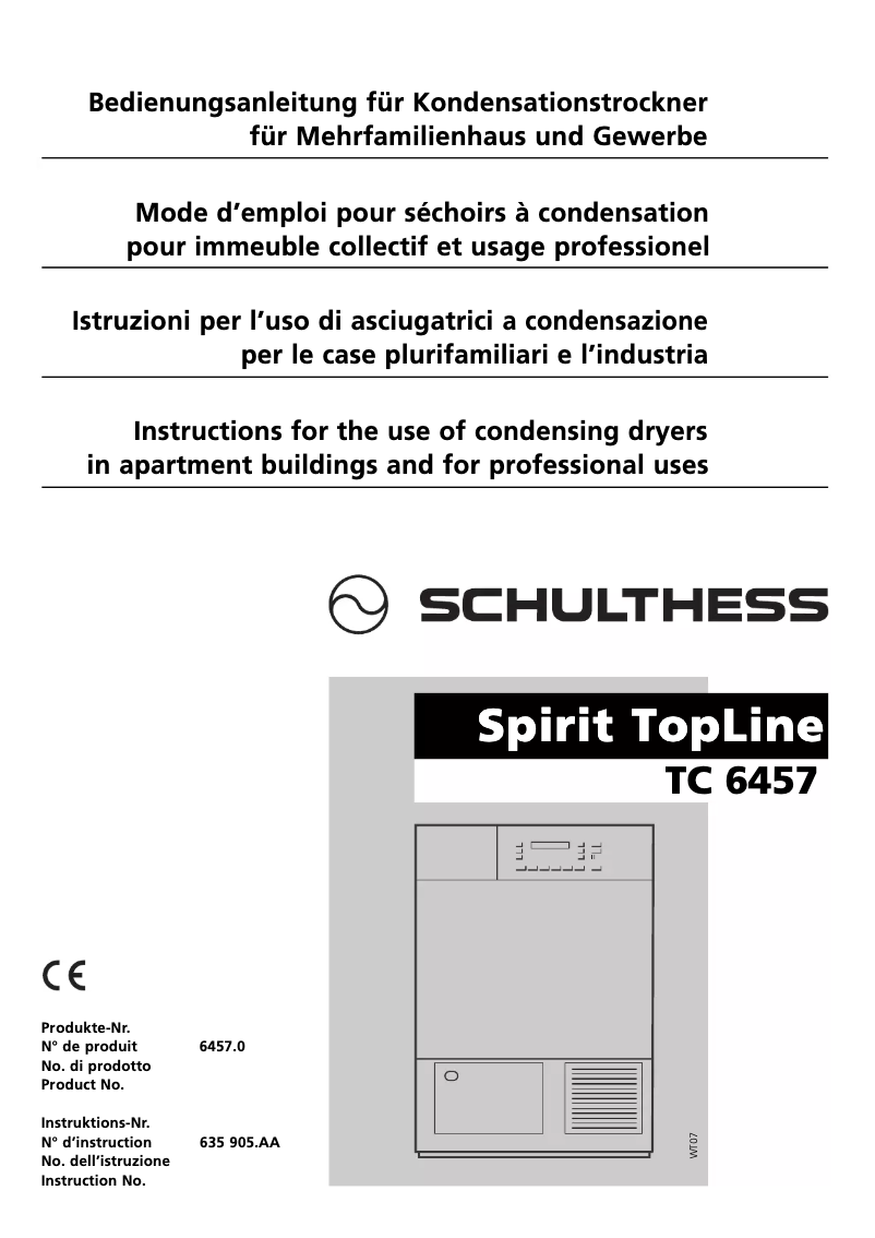 Página 1 del manual Manual de usuario Schulthess Spirit TC 6457
