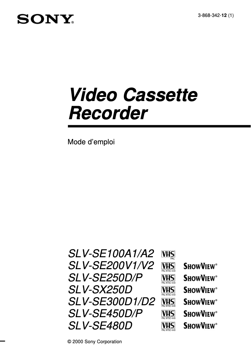 Image de la première page du manuel de l'appareil SLV-SX250D