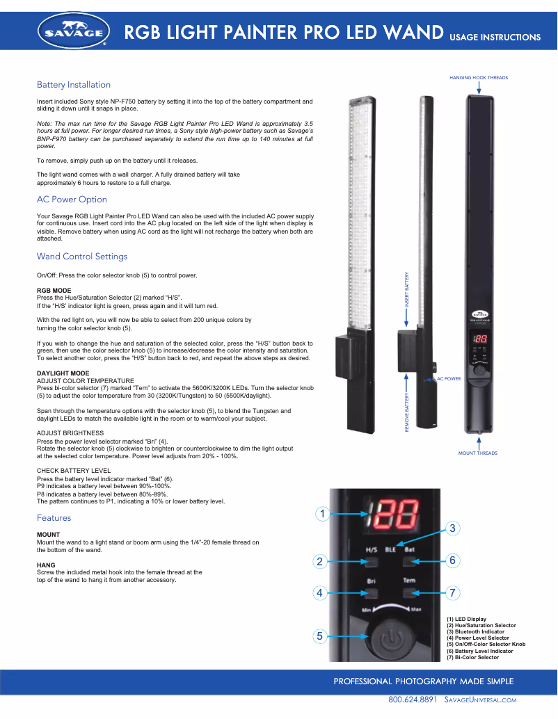 Page n°1 - Manuel utilisateur Savage RGB Light Painter Pro