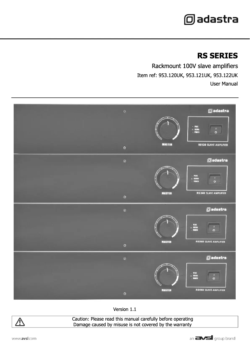 Page 1 de la notice Manuel utilisateur Adastra RS120
