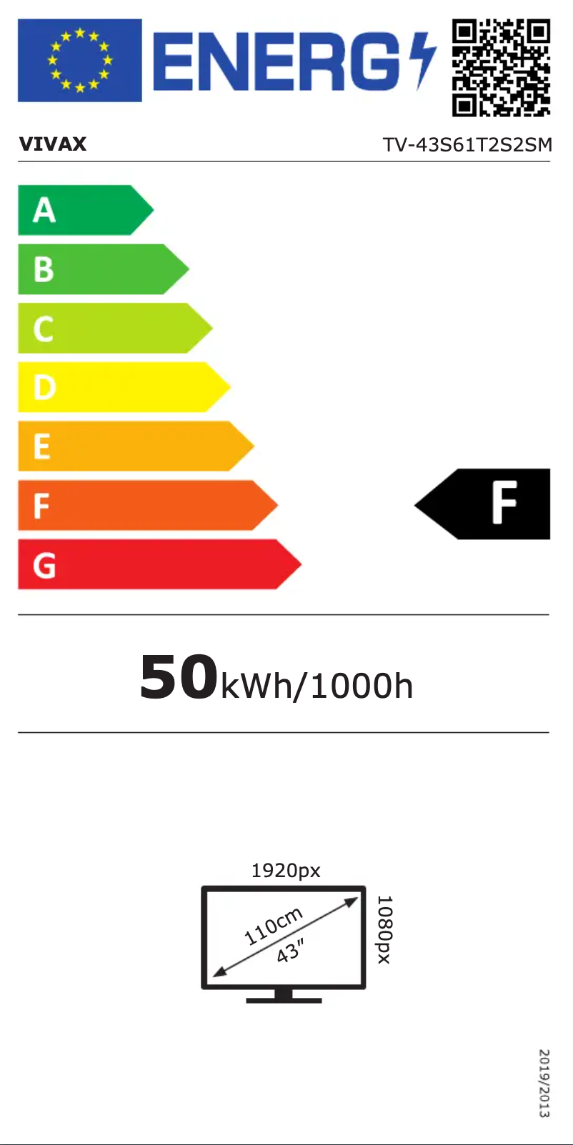 Page 1 of the manual Energy Label Vivax TV-43S61T2S2SM