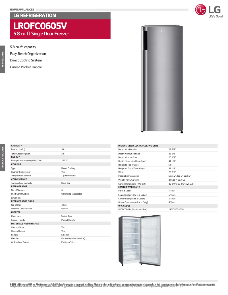 Página 1 del manual Ficha técnica LG LROFC0605V