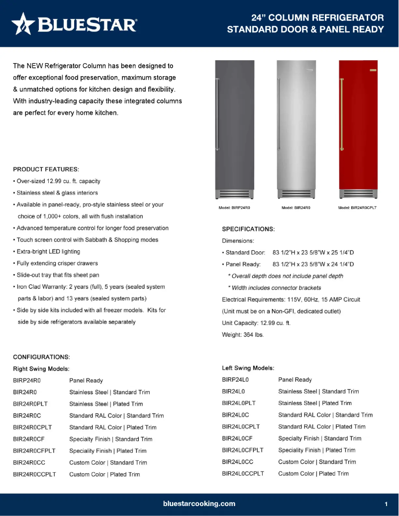Página 1 del manual Ficha técnica BlueStar BIRP24R0