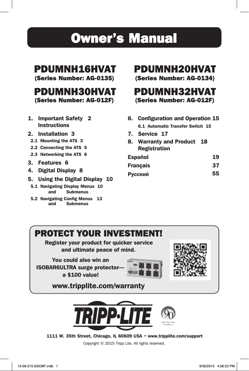 Page n°1 - Manuel utilisateur Tripp Lite PDUMNH16HVAT