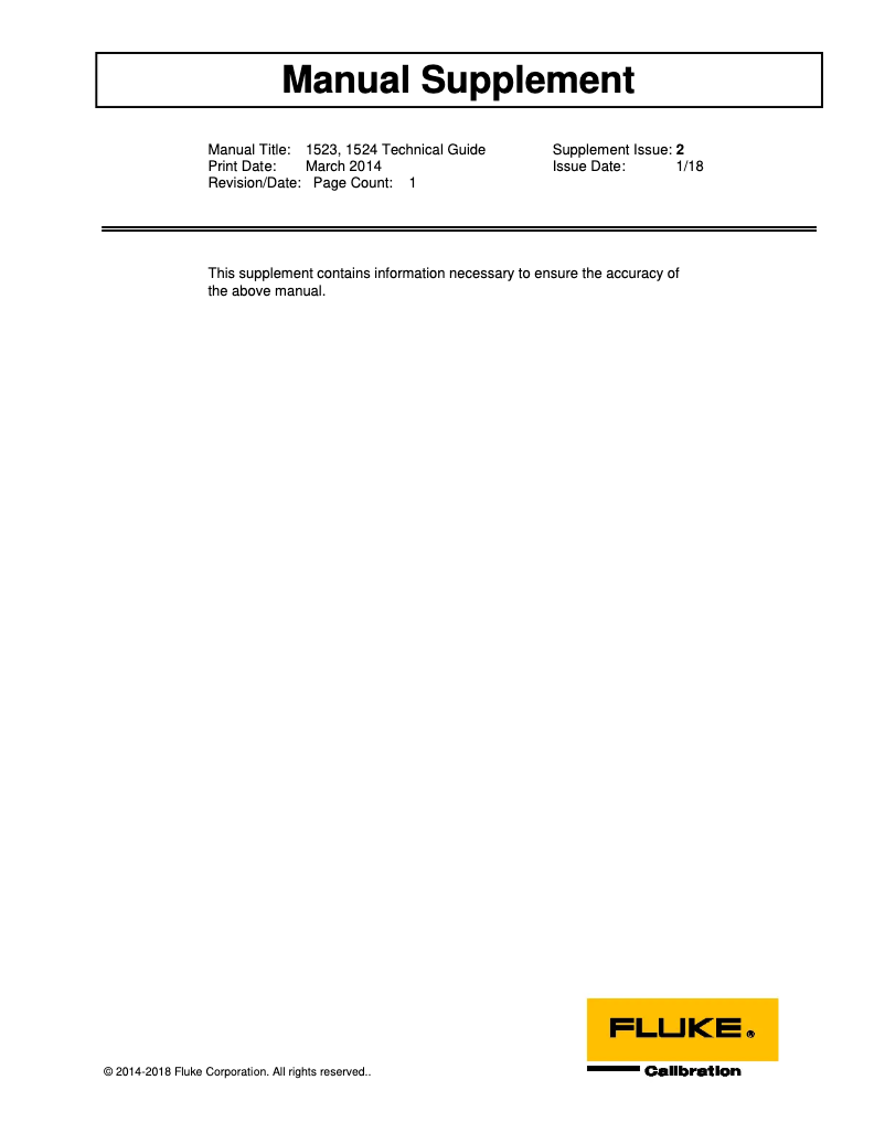 Page n°1 - Manuel utilisateur Fluke 1524