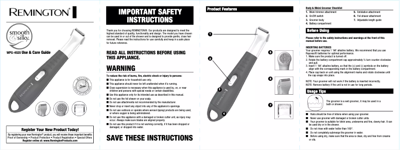 Page 1 de la notice Manuel utilisateur Remington WPG4020A
