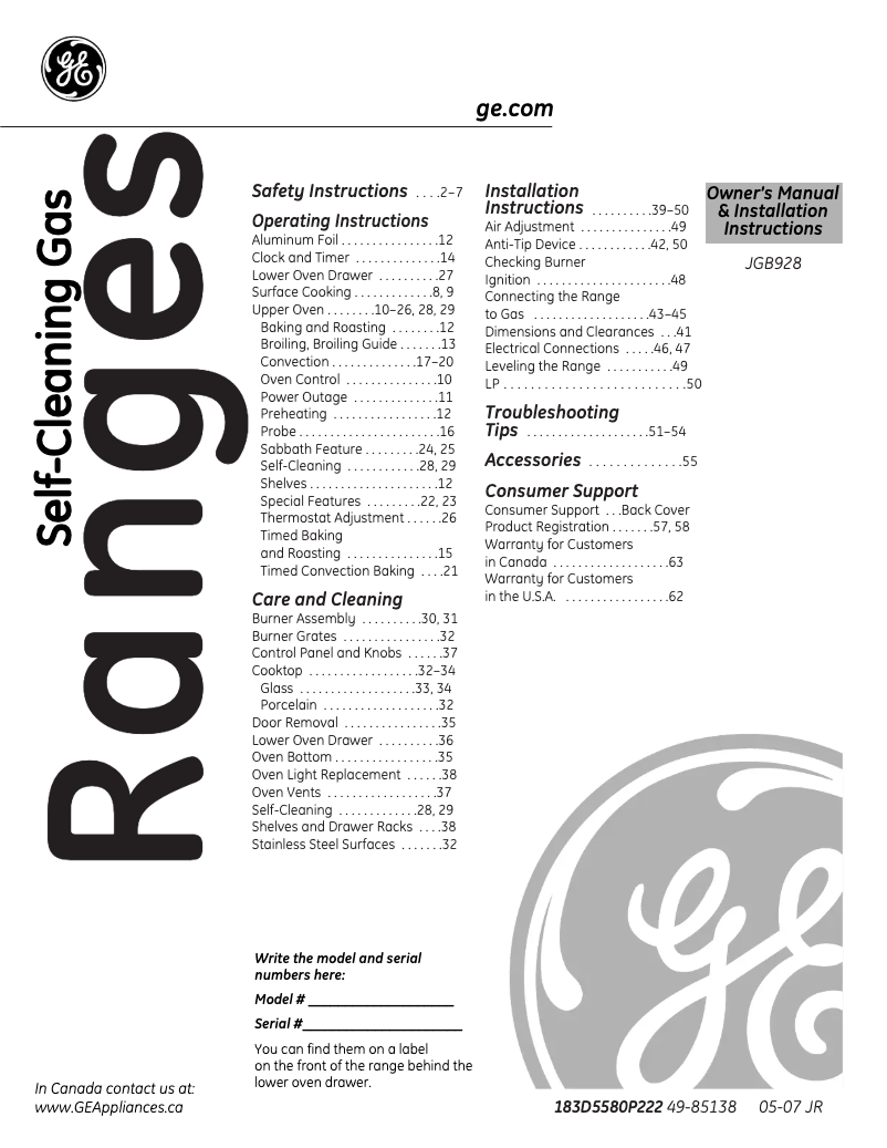 Page n°1 - Manuel d'utilisation et d'entretien GE Profile JGB928SEKSS