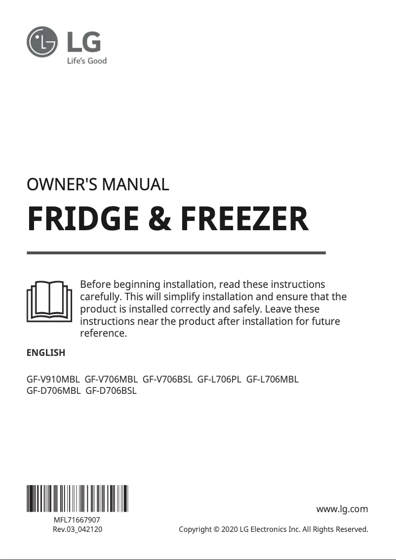 Page 1 de la notice Manuel utilisateur LG GF-D706