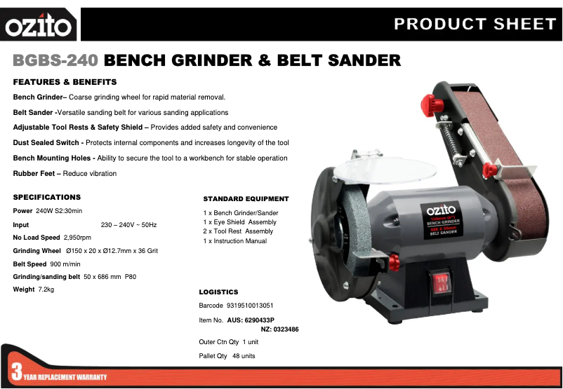 Page n°1 - Fiche technique Ozito BGBS-240