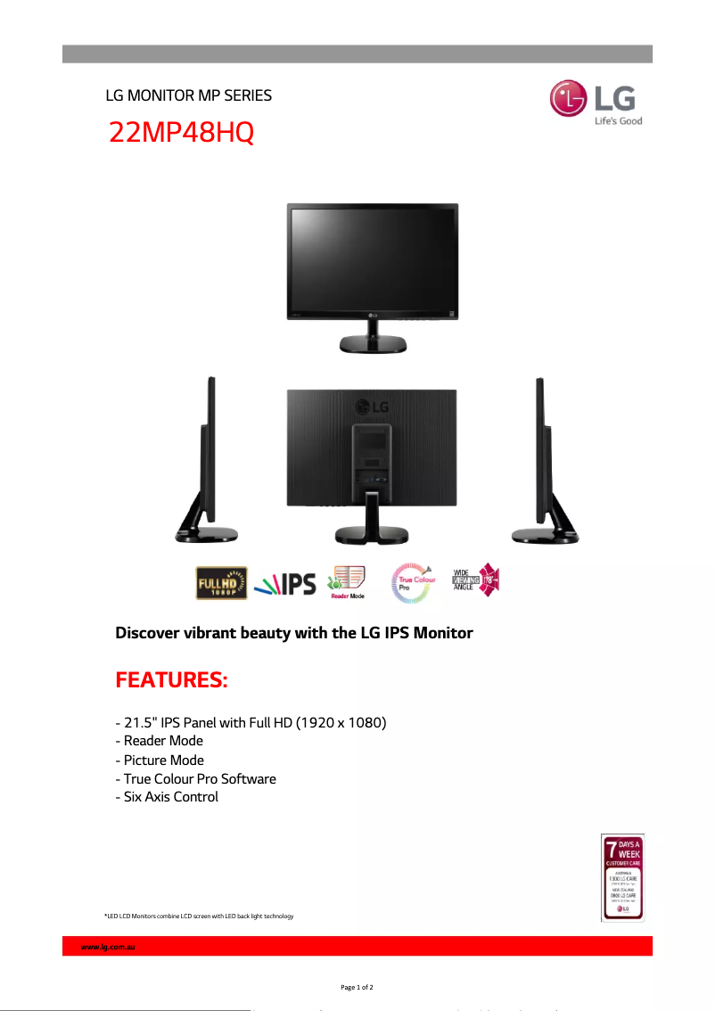 Page n°1 - Fiche technique LG 22MP48HQ