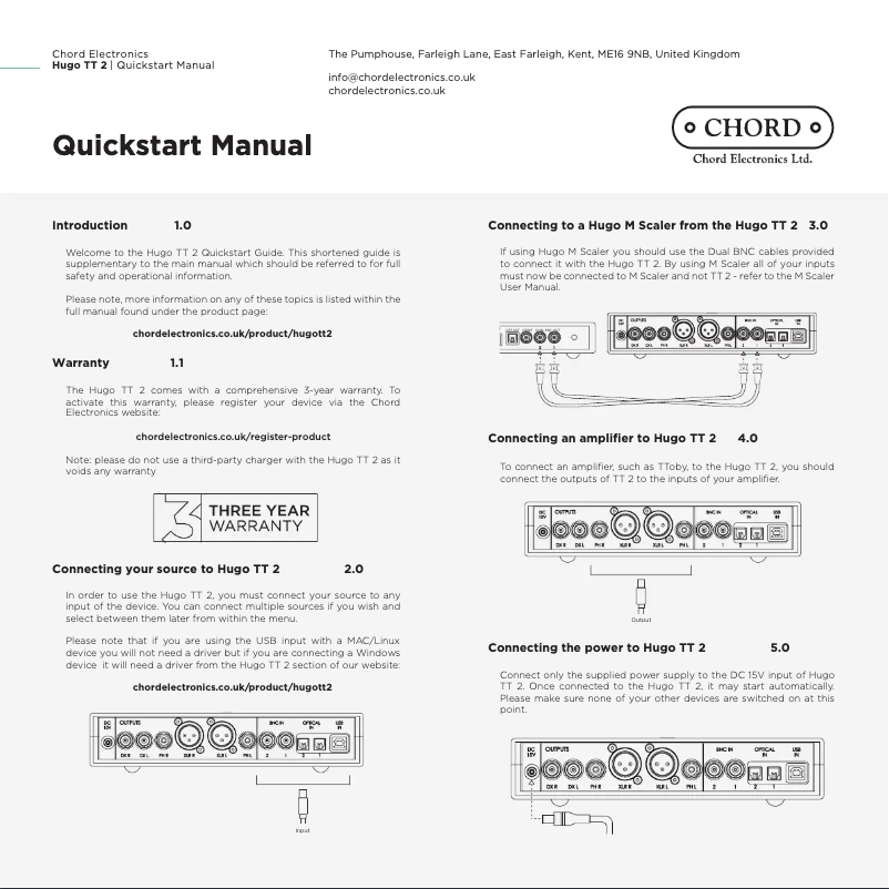 Page 1 de la notice Guide de démarrage rapide Chord Hugo TT 2