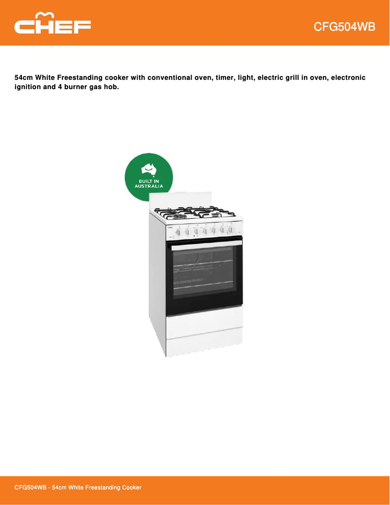 Página 1 del manual Ficha técnica Chef CFG504WB