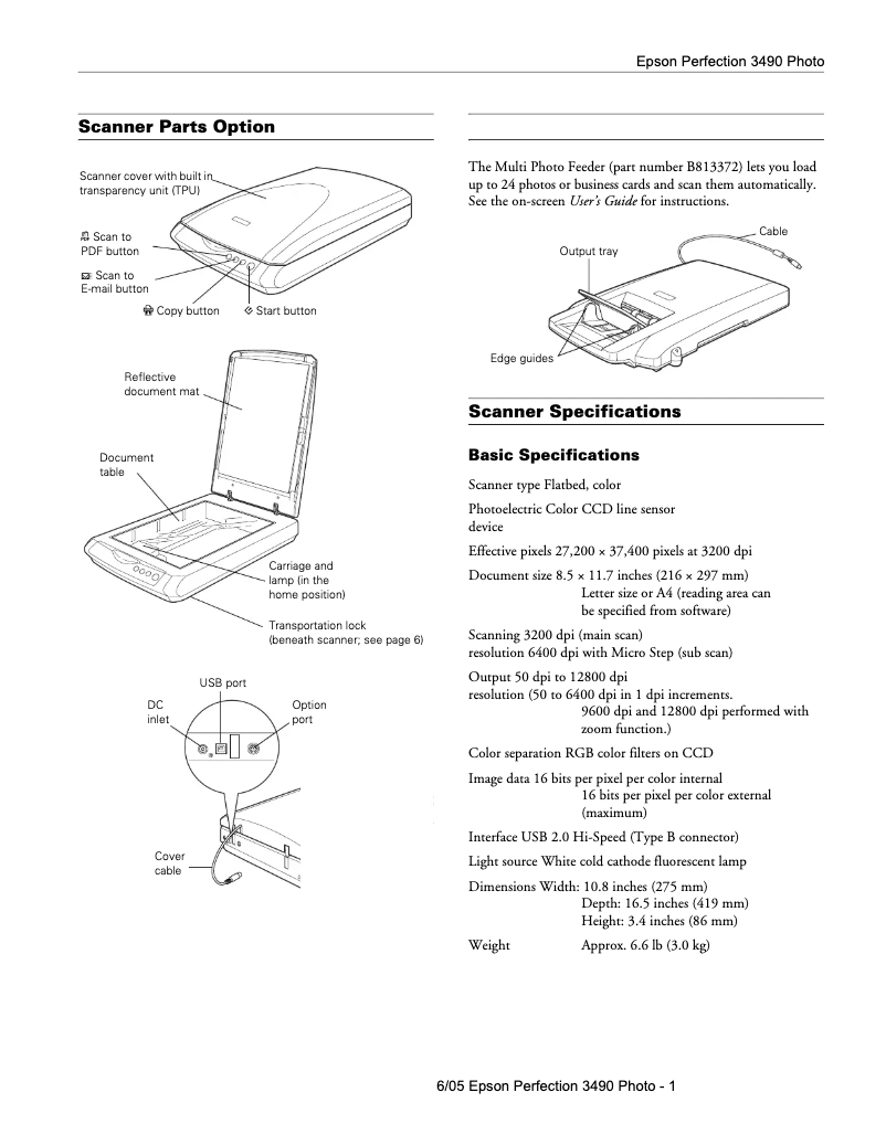 Imagen de la primera página del manual del dispositivo Perfection 3490 Photo