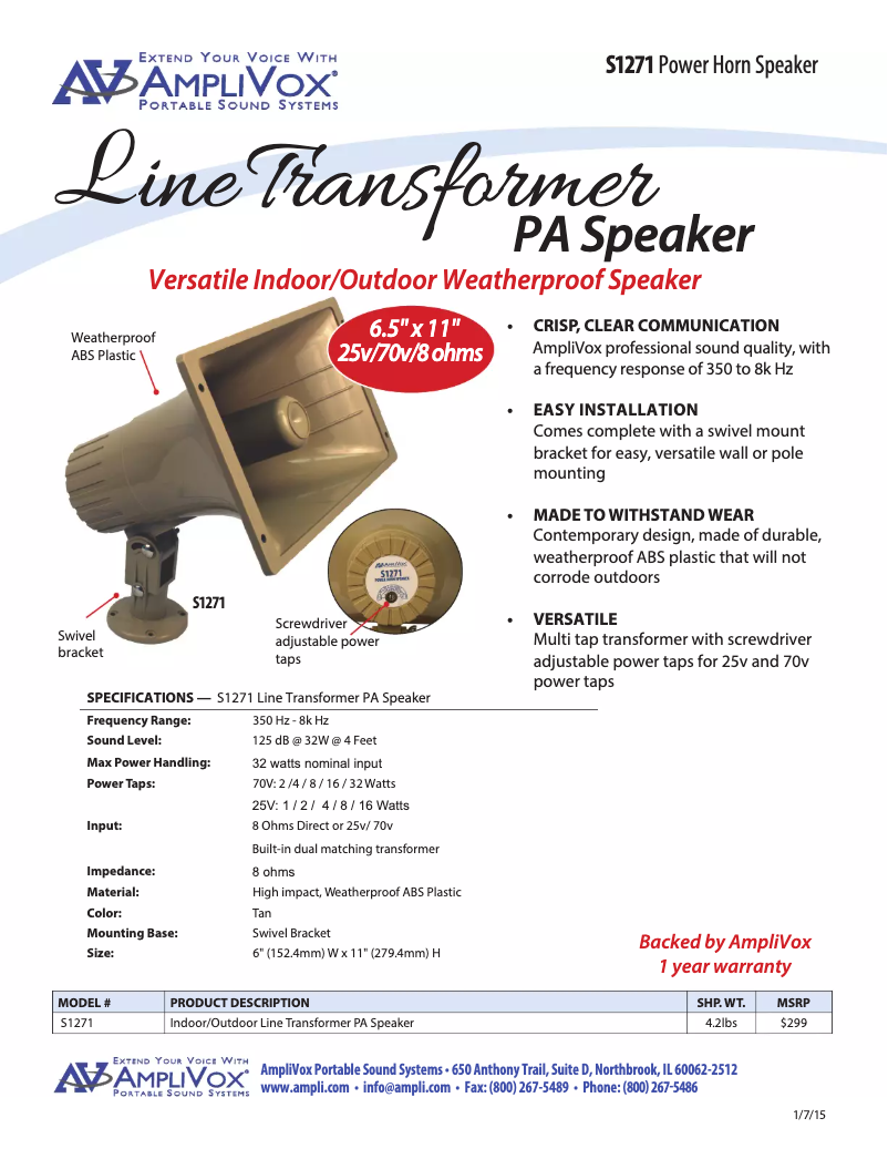 Page 1 de la notice Manuel utilisateur AmpliVox S1271