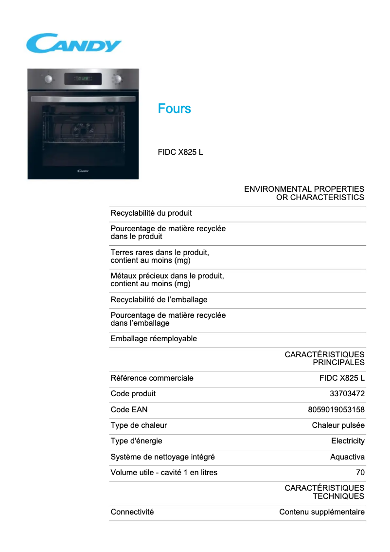 Image de la première page du manuel de l'appareil FIDC X825 L