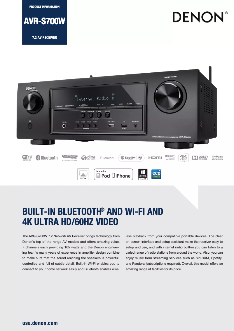 Image de la première page du manuel de l'appareil AVR-S700W