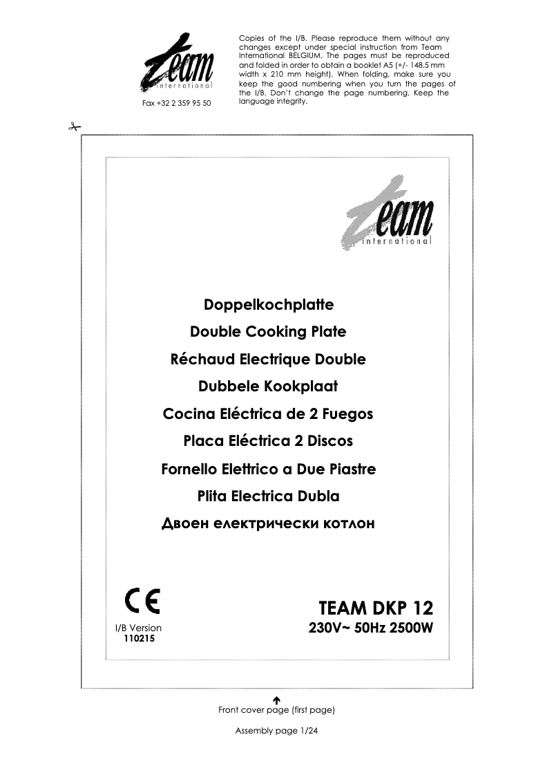 Page 1 de la notice Manuel utilisateur Team DKP 12
