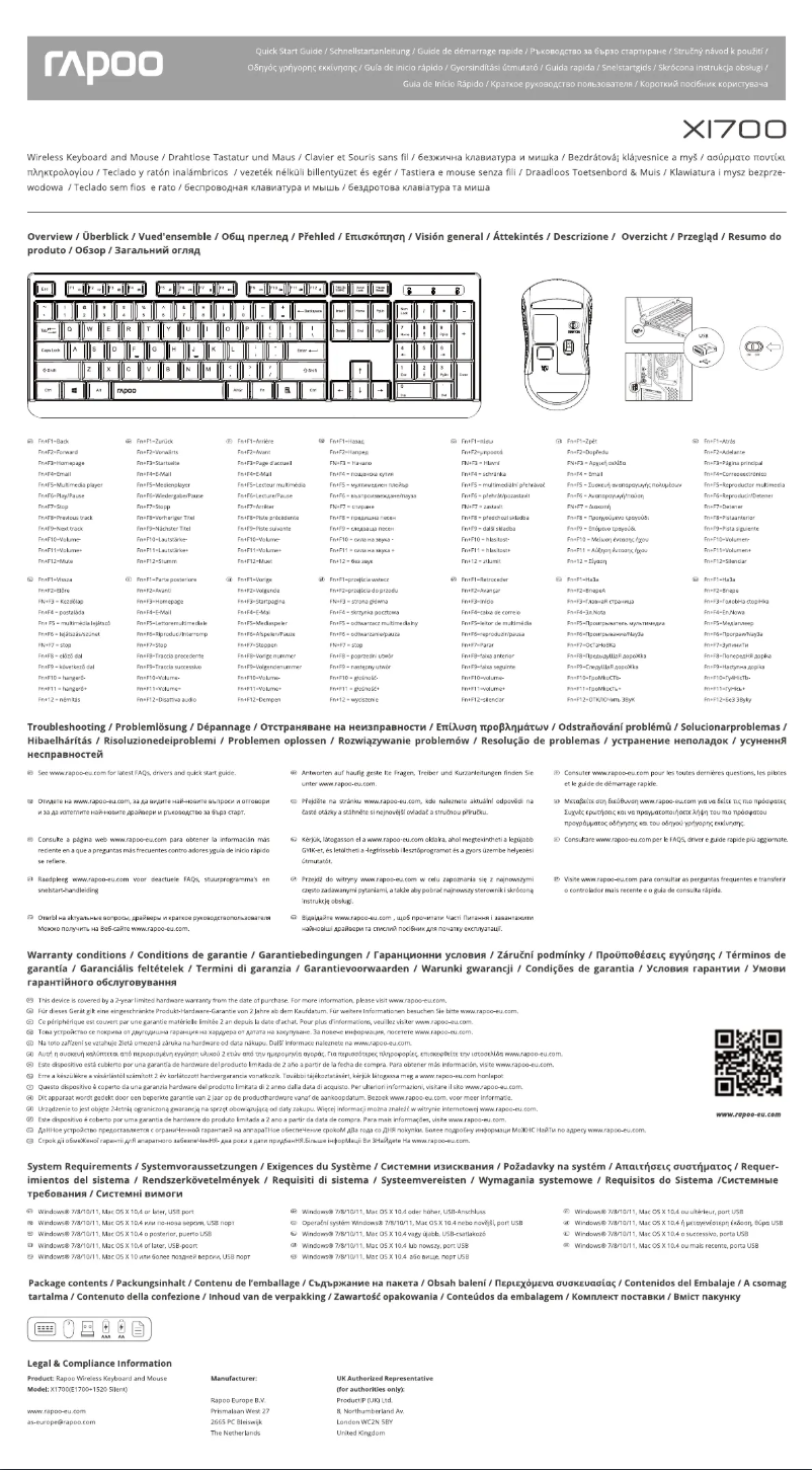 Page 1 de la notice Manuel utilisateur Rapoo X1700