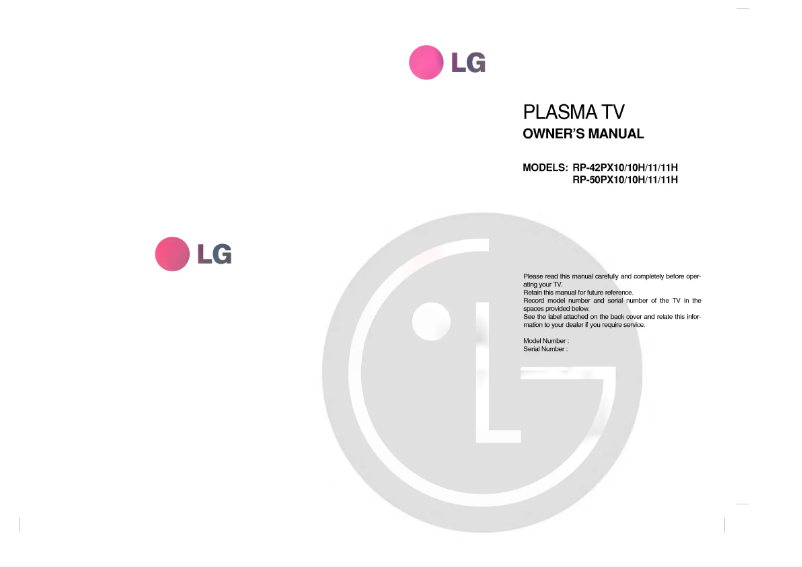 Page 1 de la notice Manuel utilisateur LG RP-42PX10