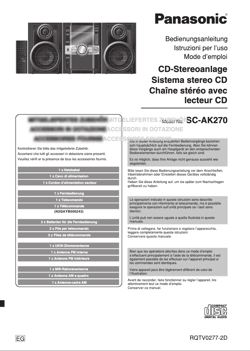 Image de la première page du manuel de l'appareil SC-AK270