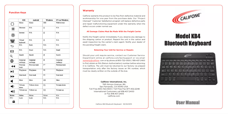 Page n°1 - Manuel utilisateur Califone KB4