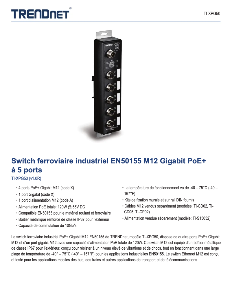 Page 1 de la notice Fiche technique TRENDnet TI-XPG50