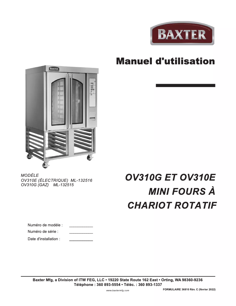 Page 1 de la notice Manuel utilisateur BAXTER OV310E