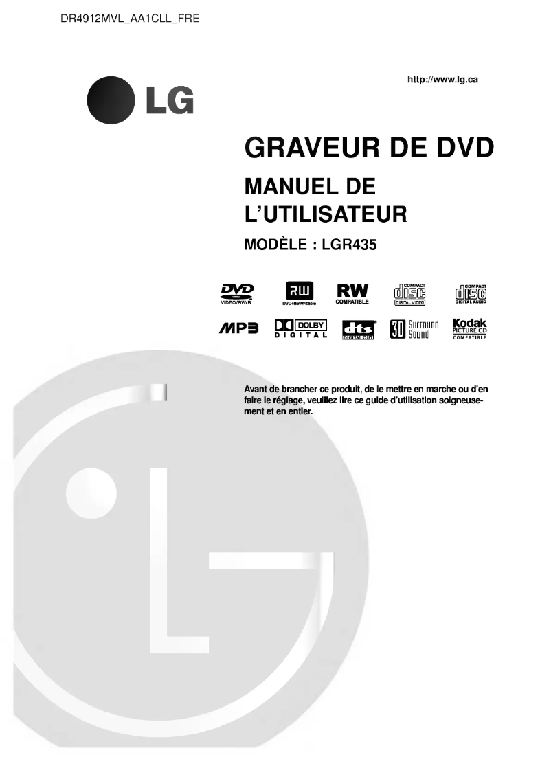 Page n°1 - Manuel utilisateur LG DR4912MVL