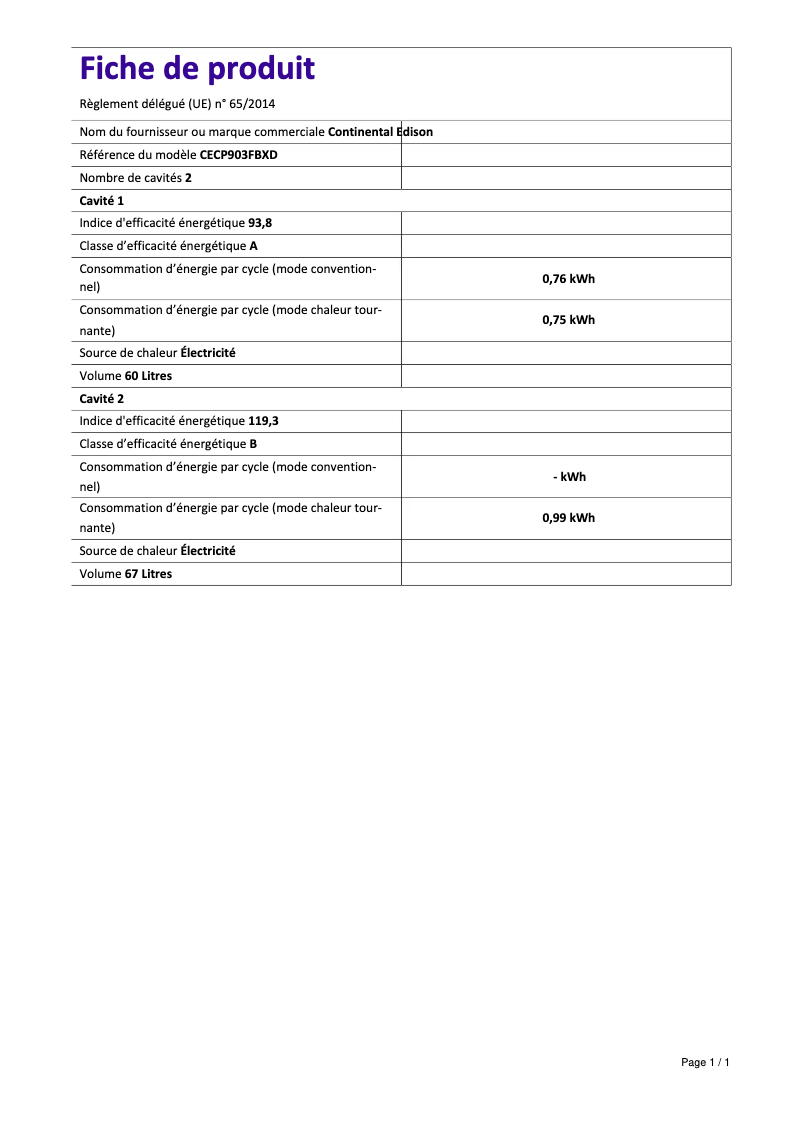 Image de la première page du manuel de l'appareil CECP903FIX