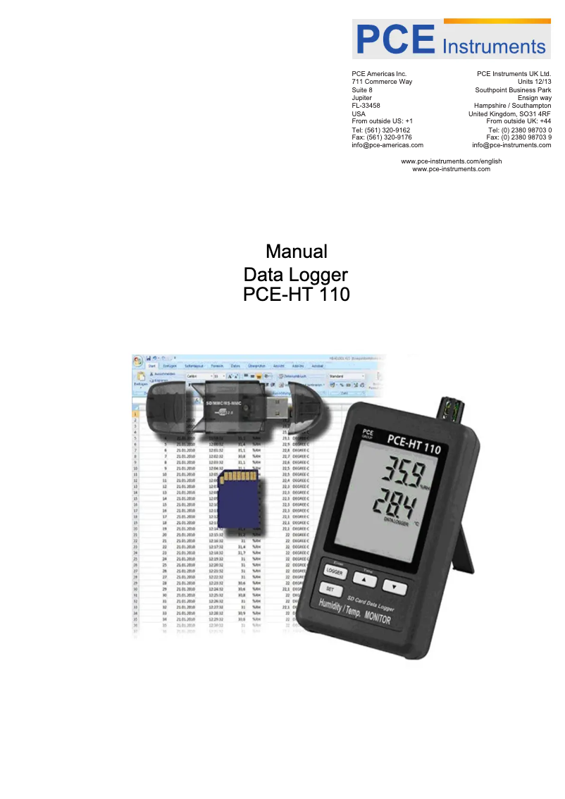 Page n°1 - Manuel utilisateur PCE Instruments PCE-HT110